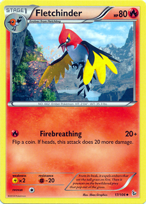 Pokemon Trading Card Game Fletchinder 17/106 Uncommon XY Flashfire Pokemon