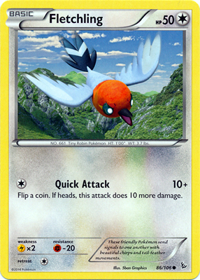 Pokemon Trading Card Game Fletchling 86/106 Common XY Flashfire Pokemon