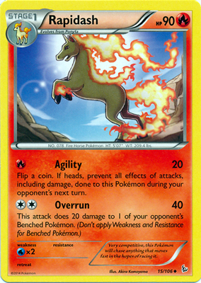 Pokemon Trading Card Game Rapidash 15/106 Uncommon XY Flashfire Pokemon