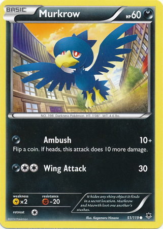 Pokemon Trading Card Game Murkrow 51/119 Reverse Holo Common