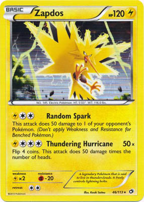 Pokemon Trading Card Game Zapdos 46/113 Holo Rare Black & White Legendary Treasures