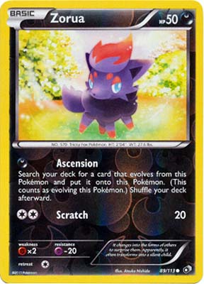 Pokemon Trading Card Game Zorua 89/113 Reverse Holo Common Black & White Legendary Treasures