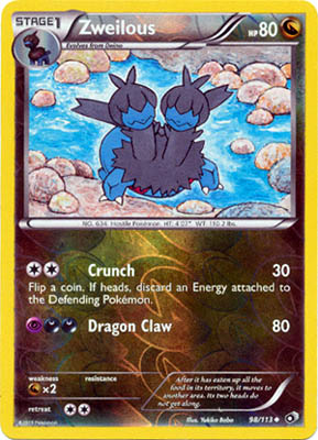 Pokemon Trading Card Game Zweilous 98/113  Reverse Holo Uncommon Black & White Legendary Treasures
