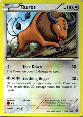 Pokemon Trading Card Game Tauros 100/146 Reverse Holo Rare XY Pokemon